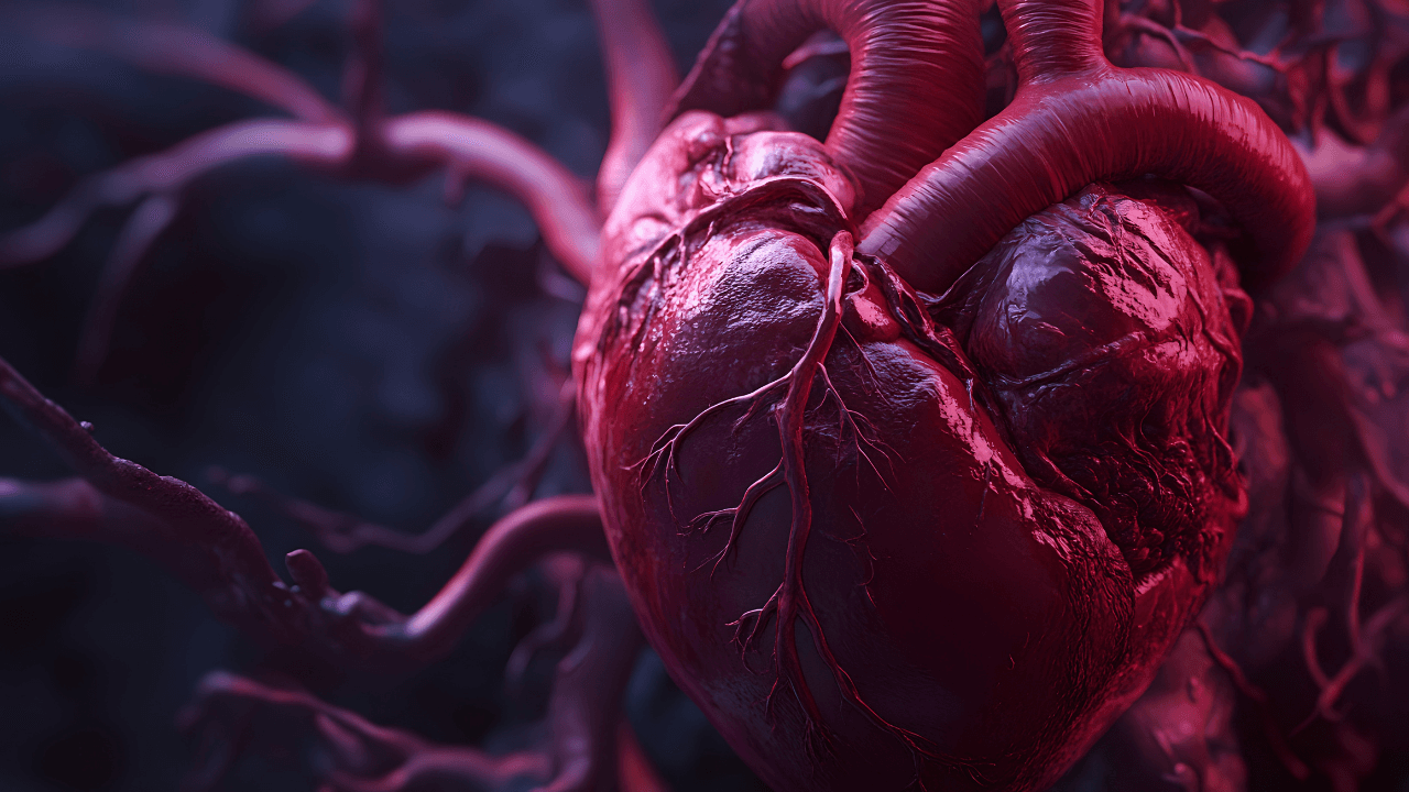 42. "Detailed image of a human heart affected by coronary artery disease. Image Credit: Adobe Stock Images/Mr image