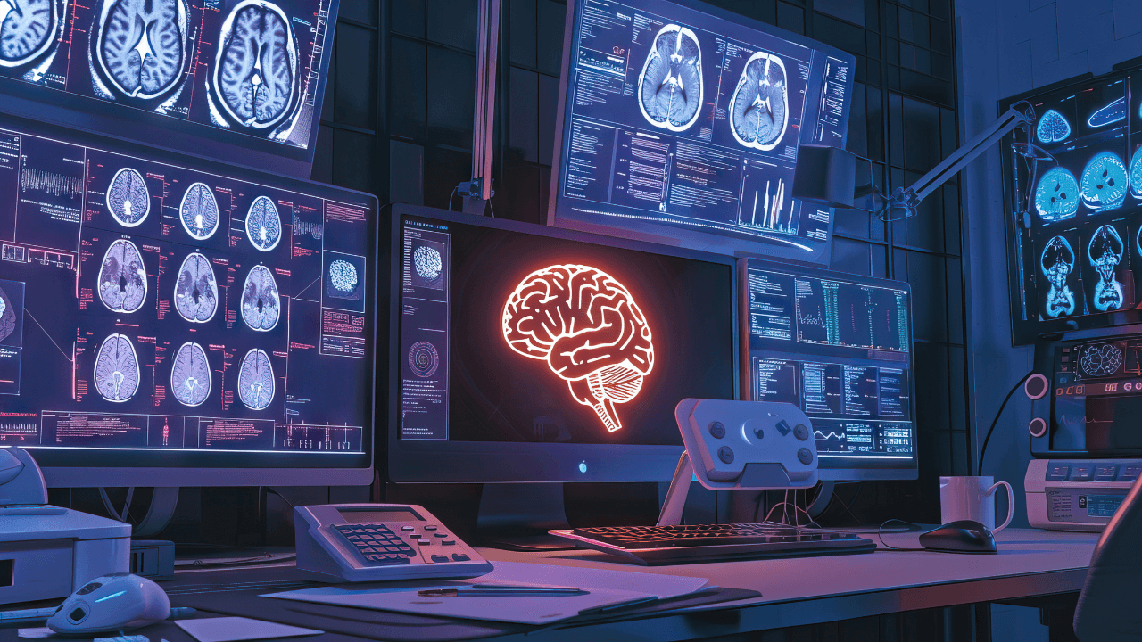 Close-up of a neuropsychologist's desk with cognitive assessment tools and brain imaging scans, illustrating a job in neuropsychology. Image Credit: Adobe Stock Images/Lila Patel