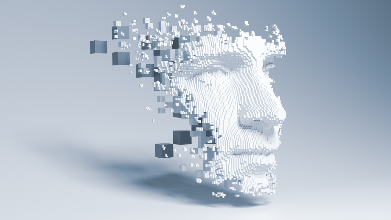 Abstract digital human face. Artificial intelligence concept of big data or cyber security. 3D illustration. Image Credit: Adobe Stock Images/pinkeyes