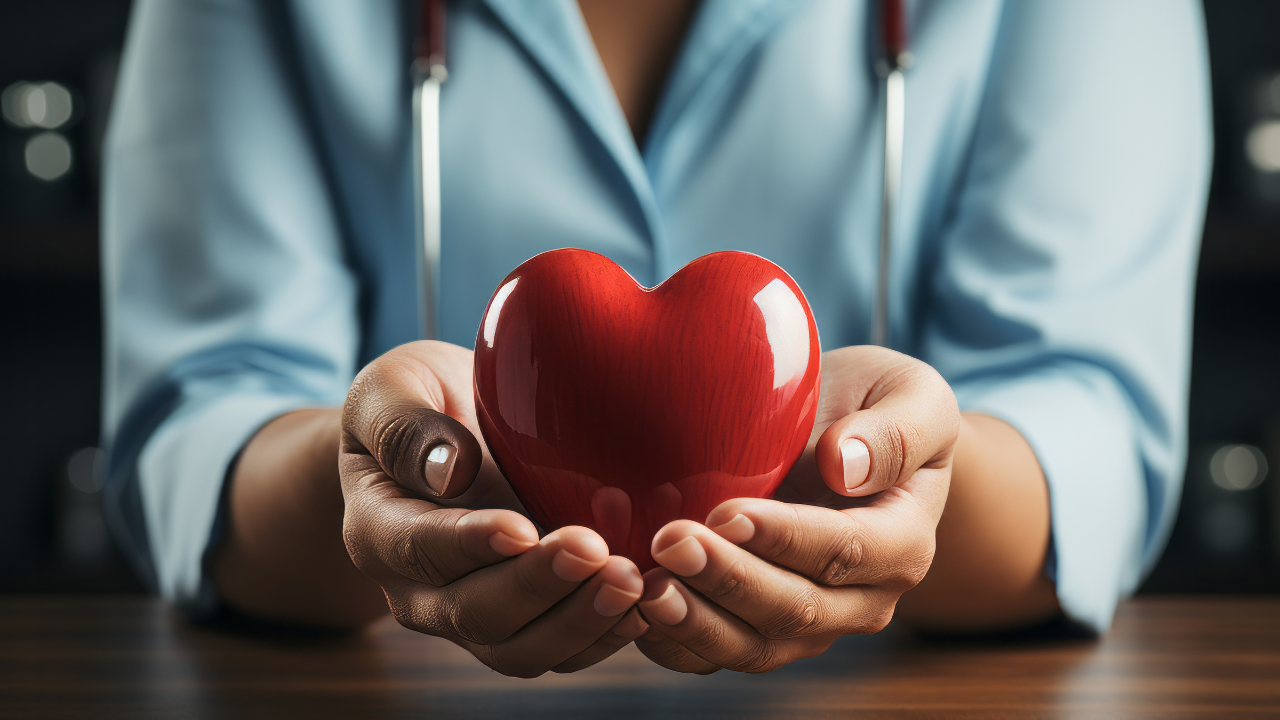 Cardiologist doctor holding a red heart in his hands , cardiac disease or heart failure concept image. Image Credit: Adobe Stock Images/Keitma
