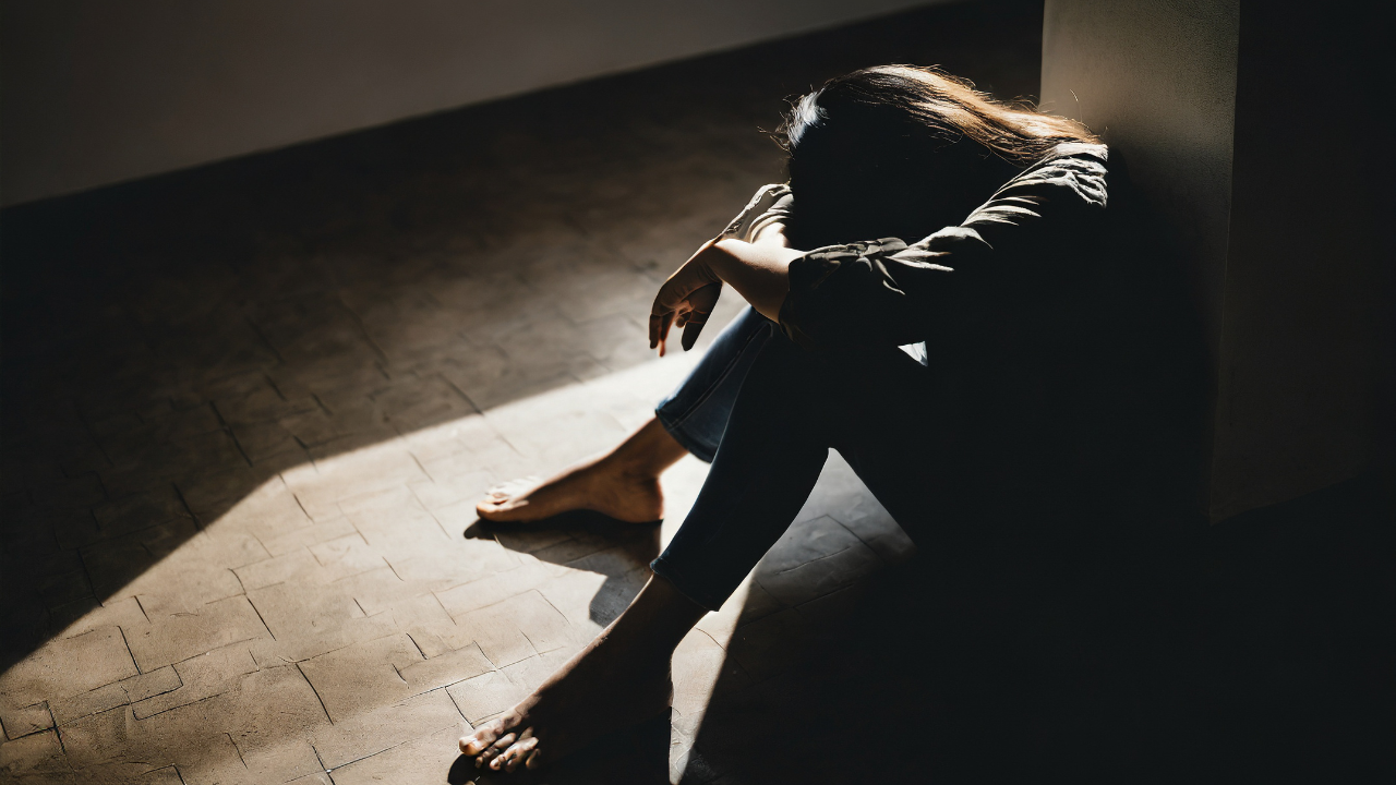 Silhouette of a woman in despair, symbolizing mental anguish and PTSD, against a dim background. Image Credit: Adobe Stock Images/Your Hand Please