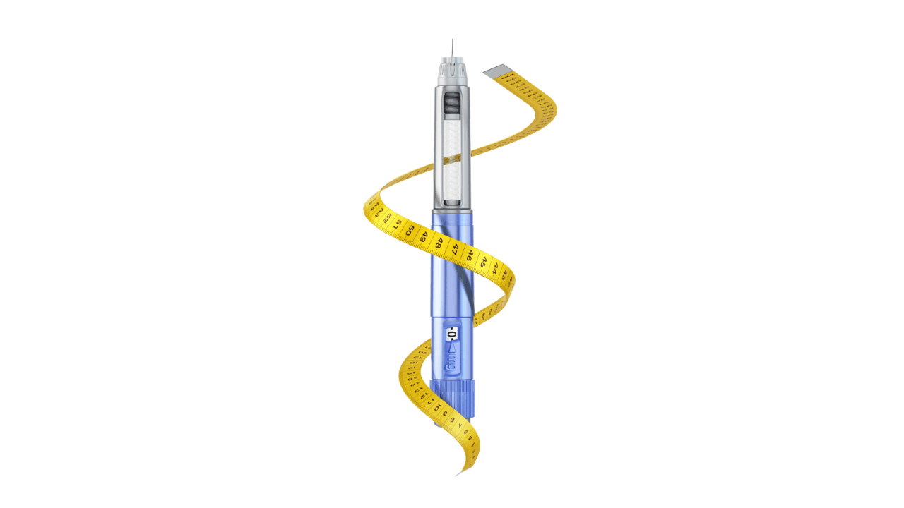 Semaglutide injection syringe wrapped with measuring tape. Medical injection for weight loss. Healthy lifestyle, body transformation, diabetic care, obesity treatment, glucose, blood sugar control. 3D. Image Credit: Adobe Stock Images/Corona Borealis