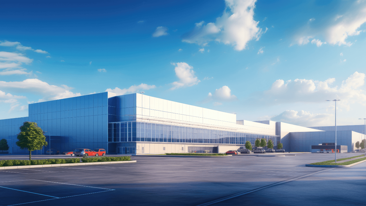 logistics center, headquarters or large office under a blue sky. New condition building. Image Credit: Adobe Stock Images/PNG City