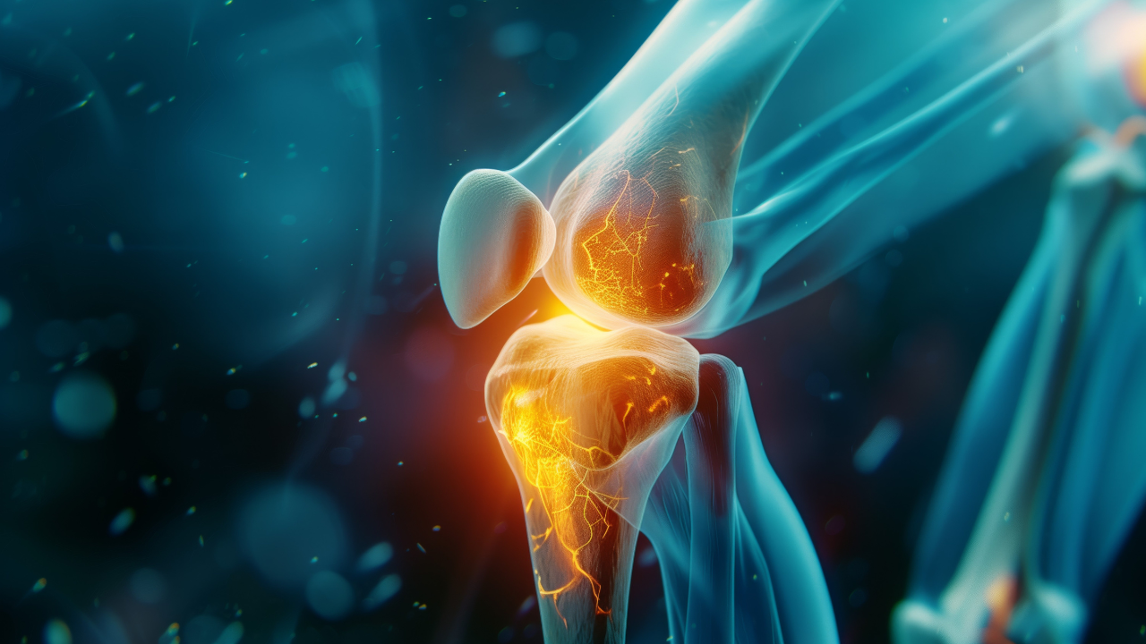 Close-up of a damaged knee joint graphic. Image Credit: Adobe Stock Images/grape_vein