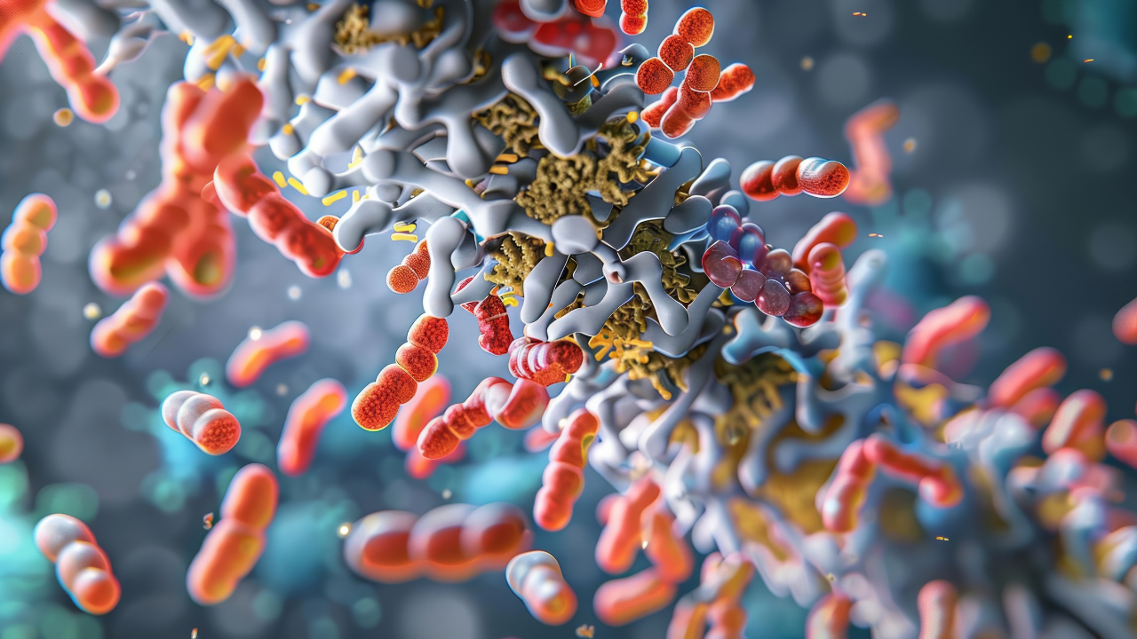 Medical illustration of antimicrobial peptides at work against bacteria. Image Credit: Adobe Stock Images/supansa