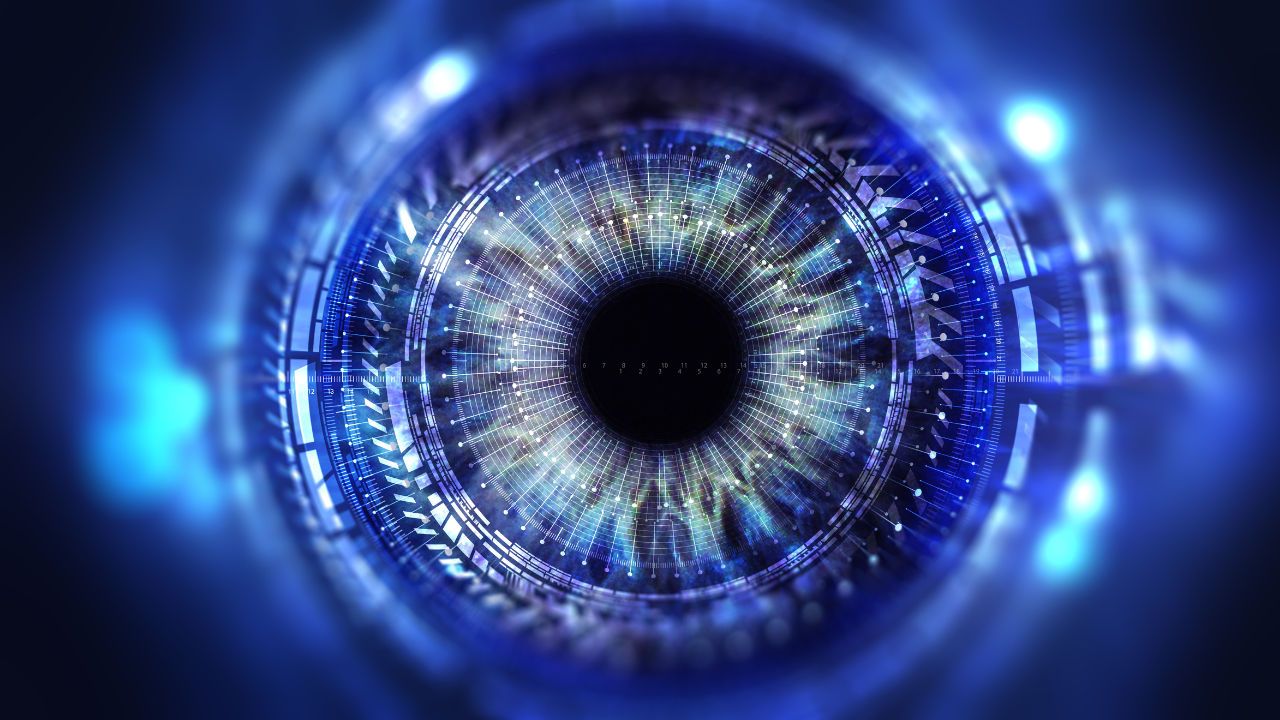 Security access technology/Eye viewing digital information represented by circles and signs, background depth of field. Technology concept. Image Credit: Adobe Stock Images/spainter_vfx